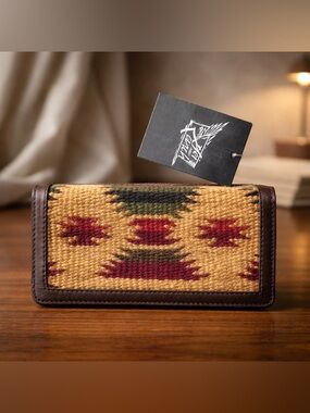 Woven Pattern Trifold Wallet - Brown and Mustard